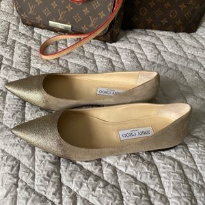 Jimmy Choo Suede Glitter Ombré Pointy Toe Ballet Flats Size 37.5